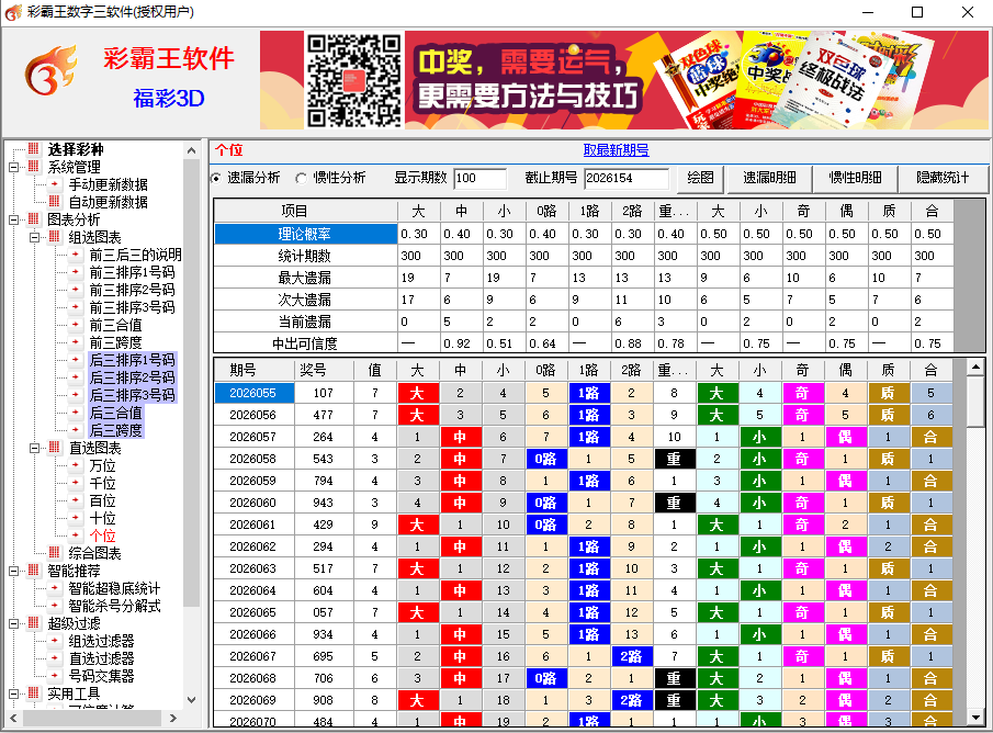 彩霸王数字三彩票软件(福彩3D,排列3/5)